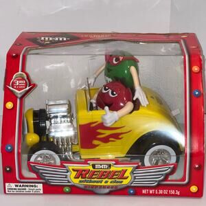 NIB M&M's Rebel Without A Clue Yellow Hot-Rod Car Collectible Candy Dispenser